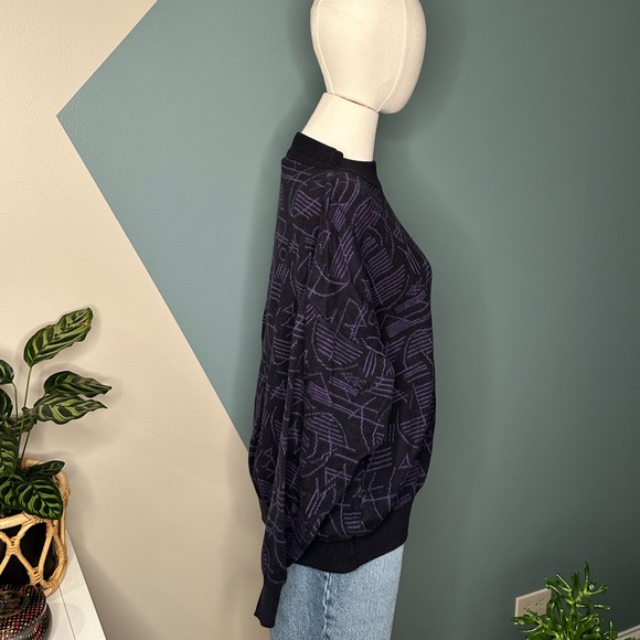 Vintage Mondo di Marco Geometric Sweater Purple Black Bold Knit L/52 Italy - Picture 4 of 9